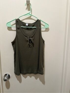 Old Navy Olive Lace-Up Ribbed Tank Top